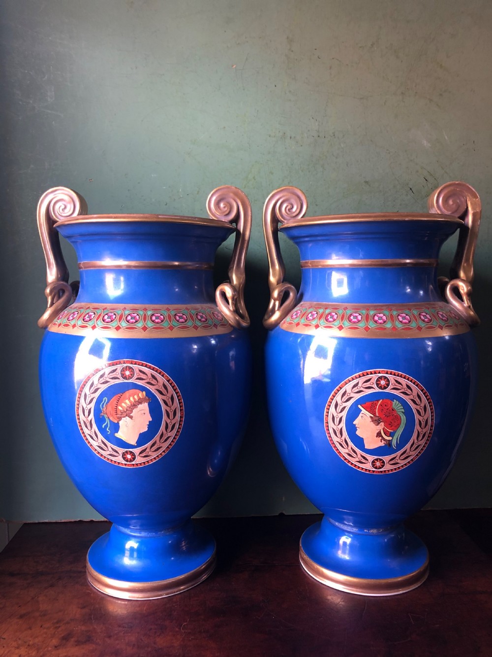 Pair of mid C19th porcelain  classical style volute-krater vases . View XI