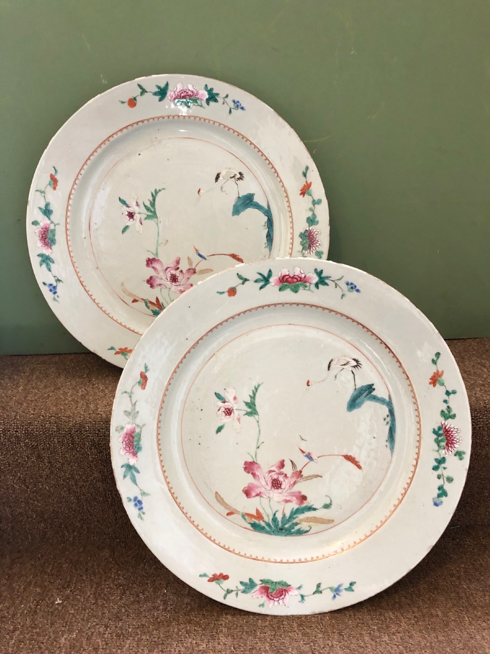 Pair of mid C18th Chinese Qianlong period porcelain dished chargers . View II