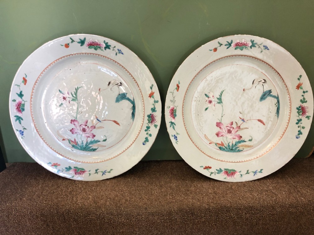 Pair of mid C18th Chinese Qianlong period porcelain dished chargers . View III