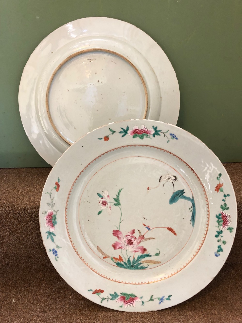 Pair of mid C18th Chinese Qianlong period porcelain dished chargers . View IV