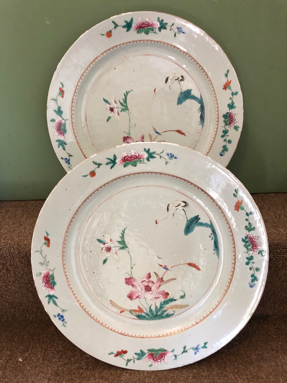 Pair of mid C18th Chinese Qianlong period porcelain dished chargers . View XIV