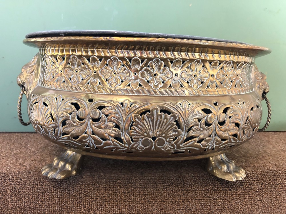 Pair of late C18th/ early C19th Dutch oval gilded brass jardinières or planters. View III