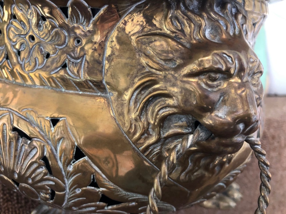 Pair of late C18th/ early C19th Dutch oval gilded brass jardinières or planters. View IV