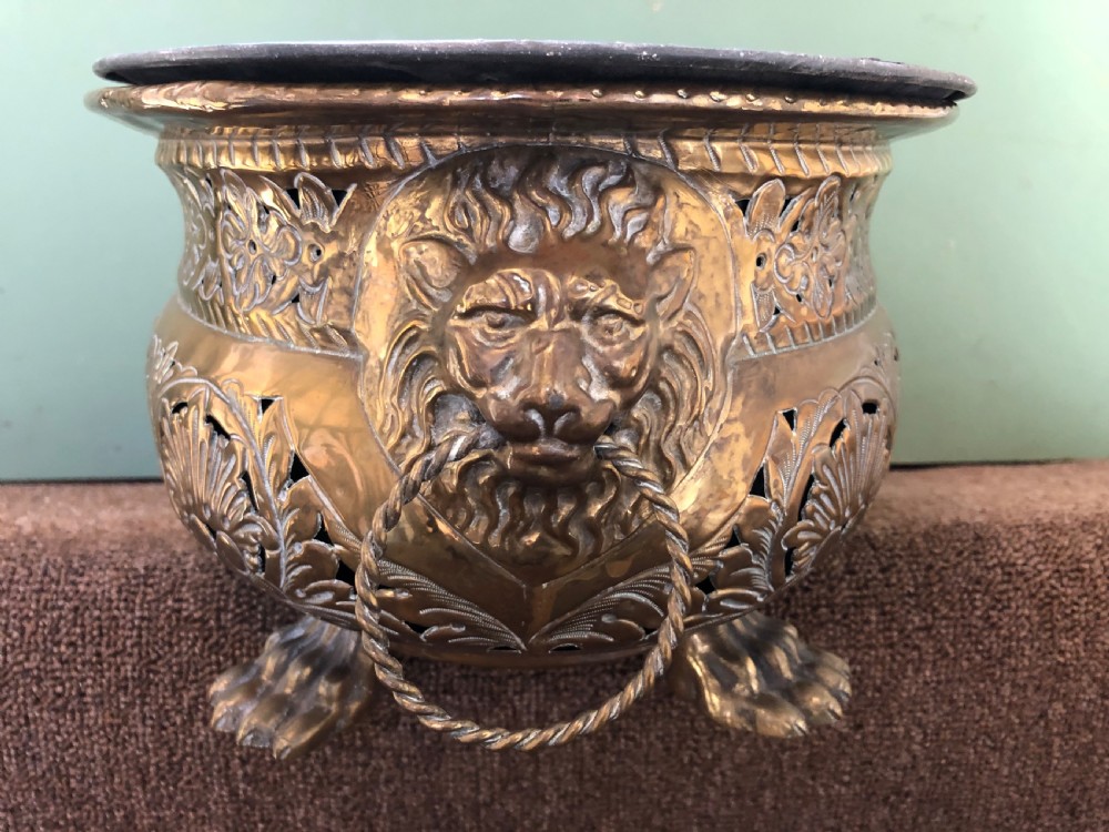 Pair of late C18th/ early C19th Dutch oval gilded brass jardinières or planters. View V