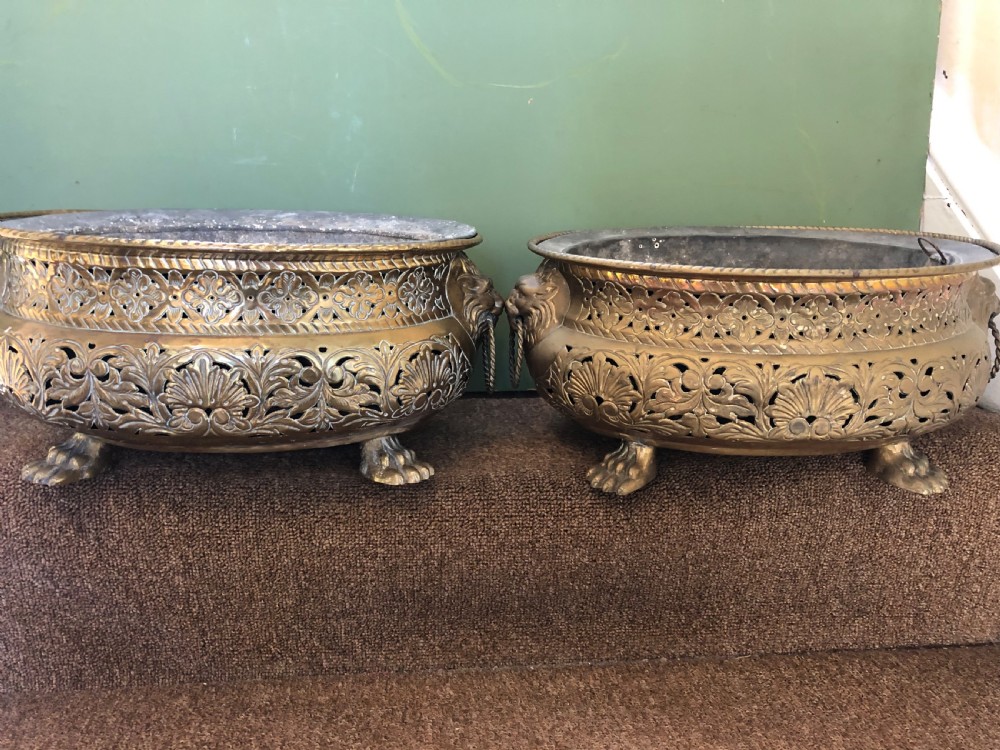 Pair of late C18th/ early C19th Dutch oval gilded brass jardinières or planters. View VI