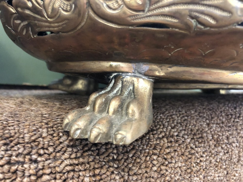 Pair of late C18th/ early C19th Dutch oval gilded brass jardinières or planters. View VII