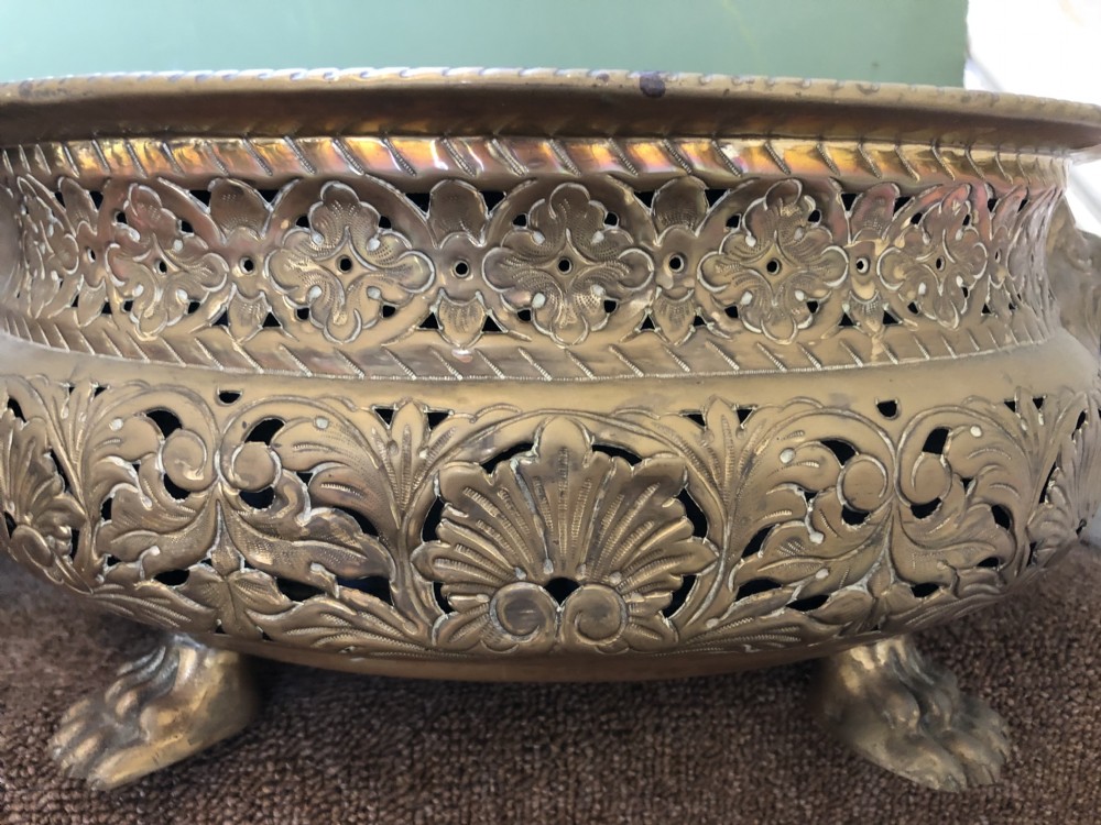 Pair of late C18th/ early C19th Dutch oval gilded brass jardinières or planters. View VIII