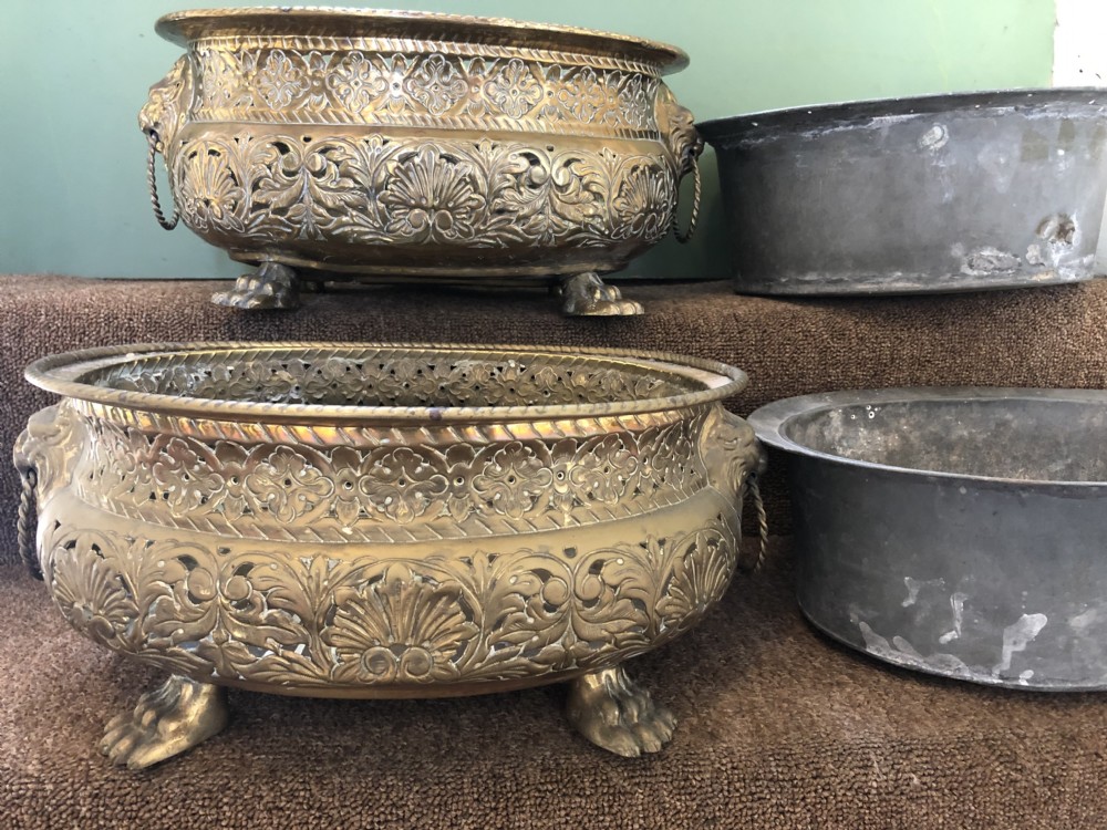 Pair of late C18th/ early C19th Dutch oval gilded brass jardinières or planters. View XI