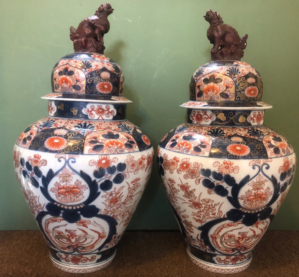 Pair of mid C19th Japanese Imari design porcelain vases probably by Samson of Paris  View II
