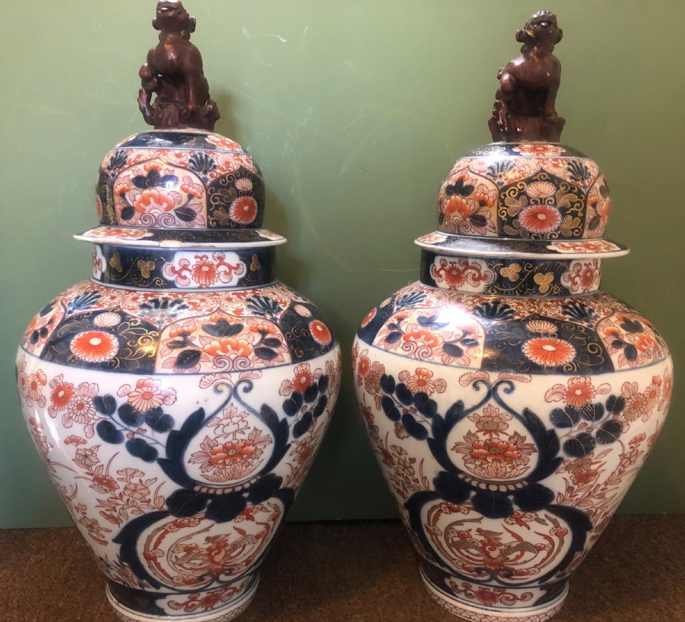 Pair of mid C19th Japanese Imari design porcelain vases probably by Samson of Paris  View III