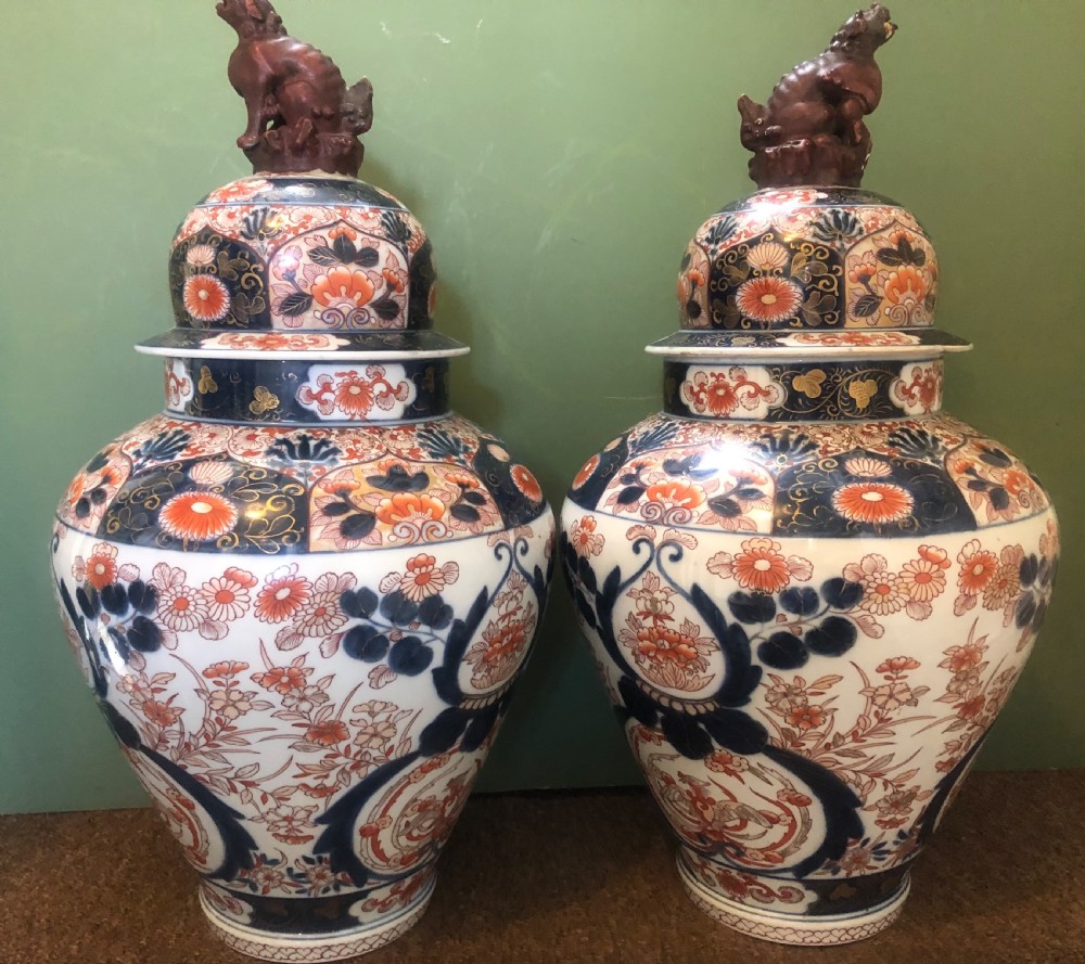 Pair of mid C19th Japanese Imari design porcelain vases probably by Samson of Paris  View IV