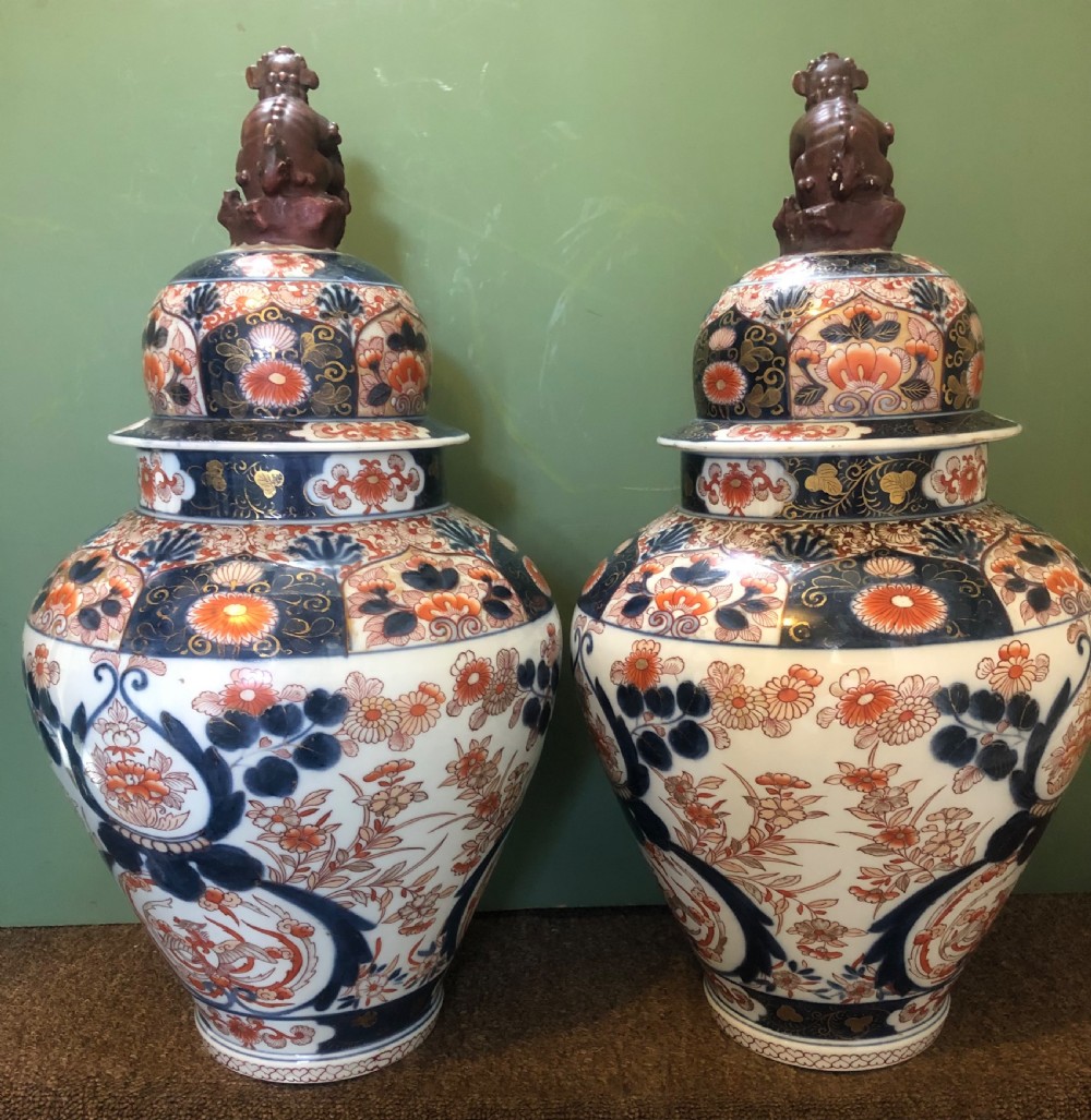 Pair of mid C19th Japanese Imari design porcelain vases probably by Samson of Paris  View V