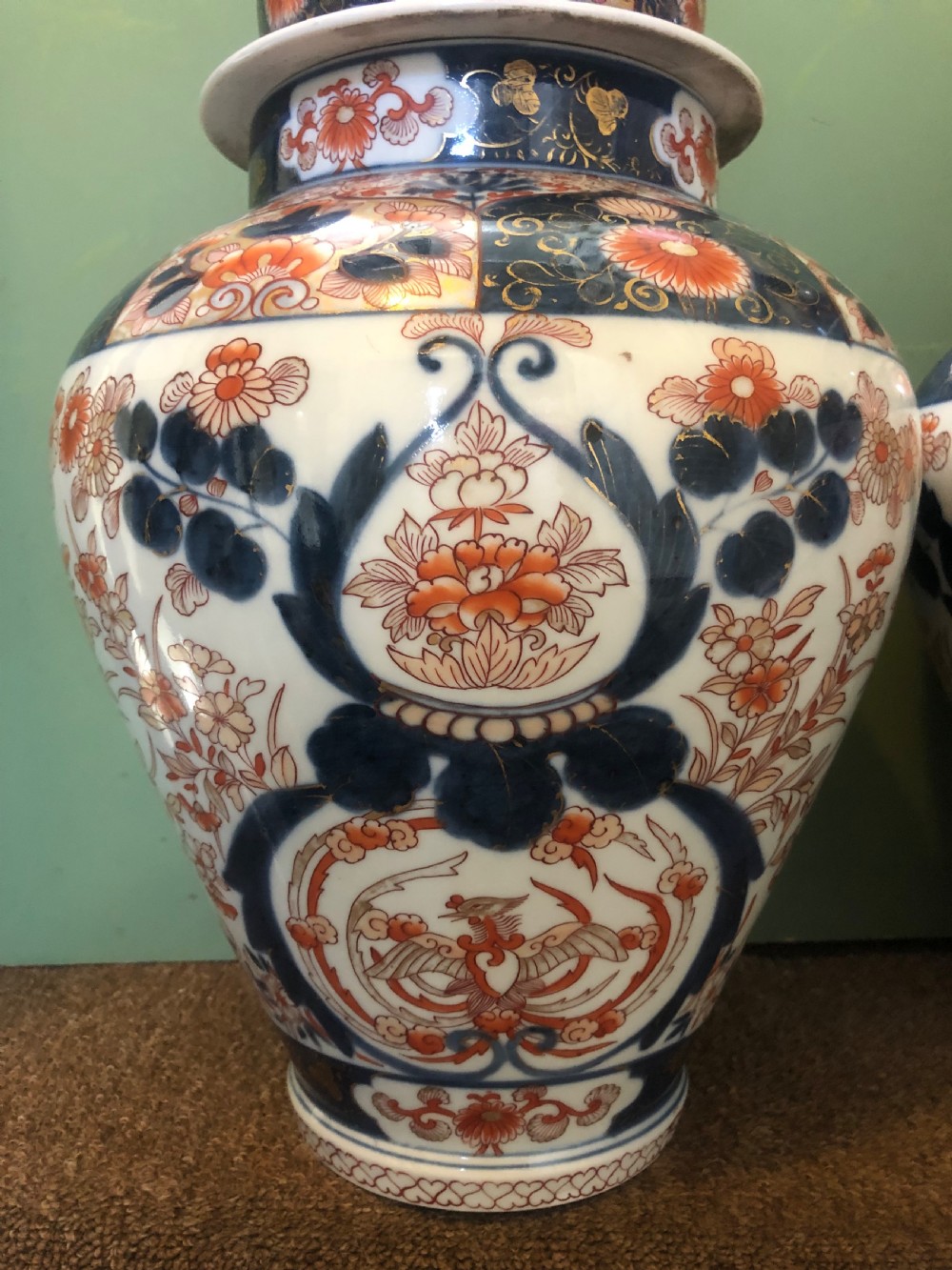 Pair of mid C19th Japanese Imari design porcelain vases probably by Samson of Paris  View VIII
