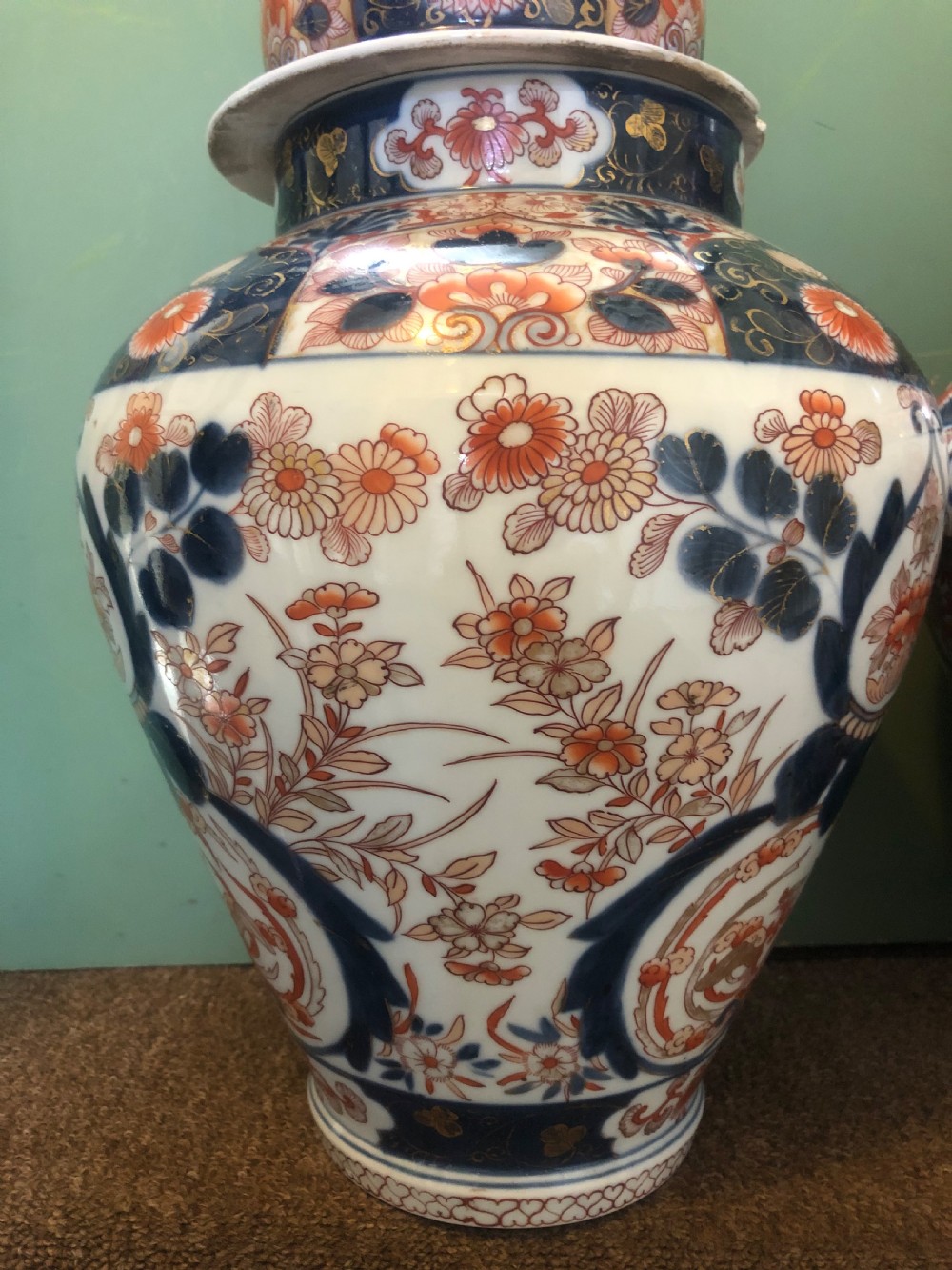 Pair of mid C19th Japanese Imari design porcelain vases probably by Samson of Paris  View IX