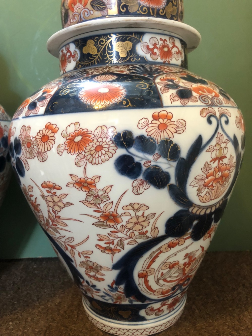 Pair of mid C19th Japanese Imari design porcelain vases probably by Samson of Paris  View X