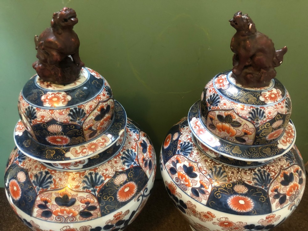 Pair of mid C19th Japanese Imari design porcelain vases probably by Samson of Paris  View XI