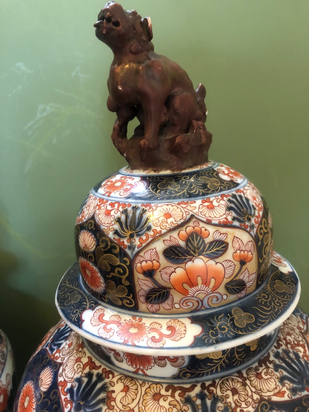 Pair of mid C19th Japanese Imari design porcelain vases probably by Samson of Paris  View XIV