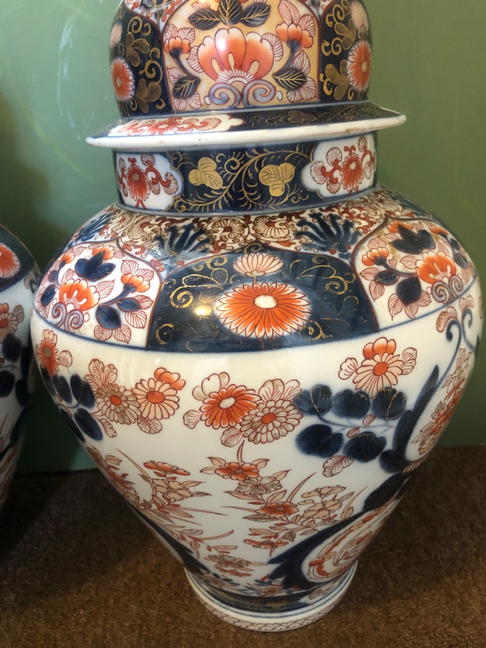 Pair of mid C19th Japanese Imari design porcelain vases probably by Samson of Paris  View XXI