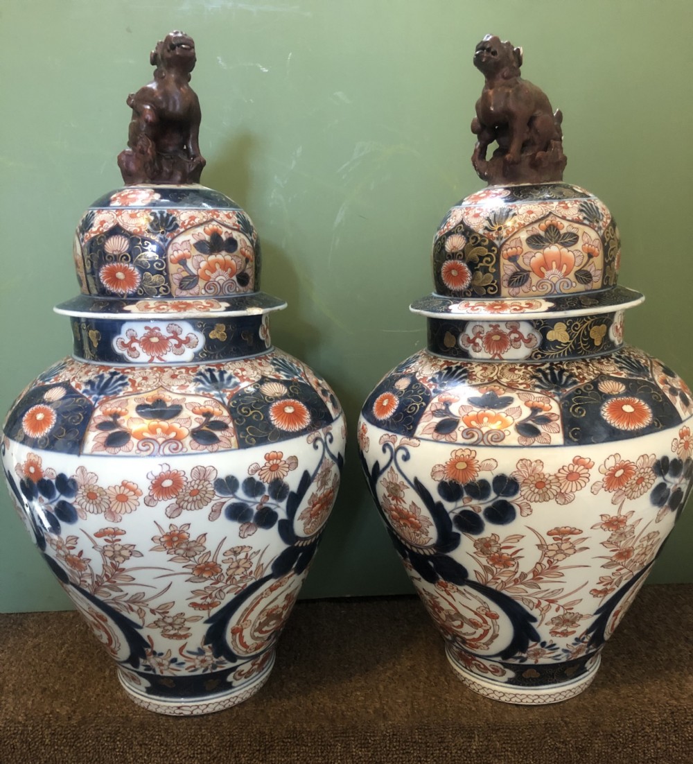 Pair of mid C19th Japanese Imari design porcelain vases probably by Samson of Paris  View XXIV