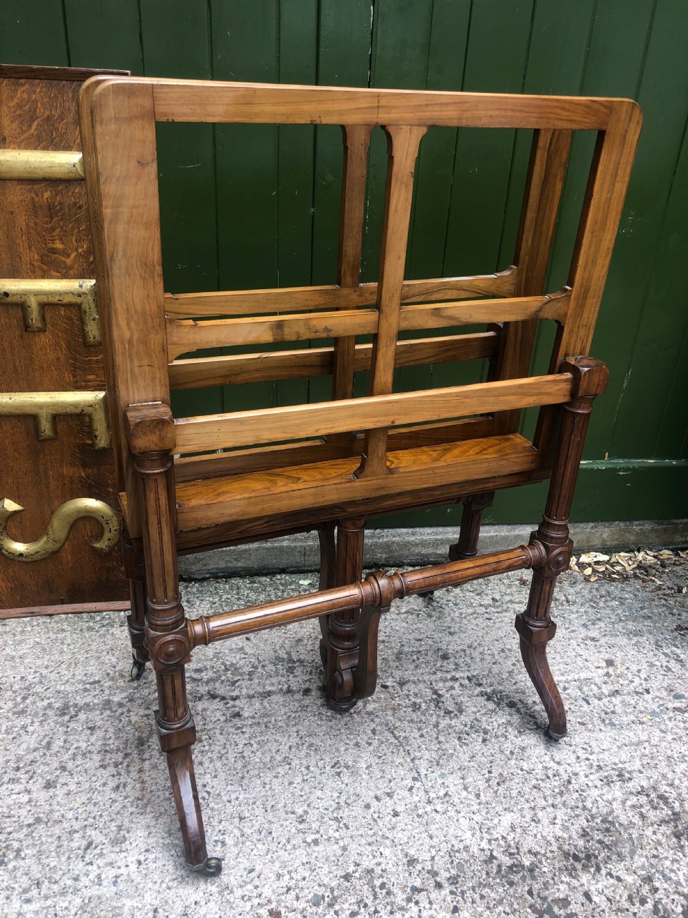 Mid C19th walnut-framed library or gallery folio-stand with an unusual folding action . View II