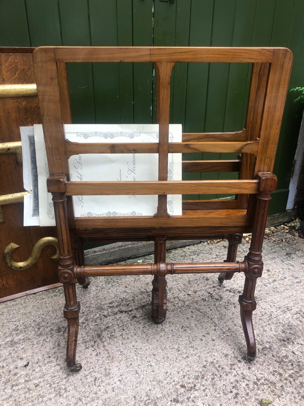 Mid C19th walnut-framed library or gallery folio-stand with an unusual folding action . View IX