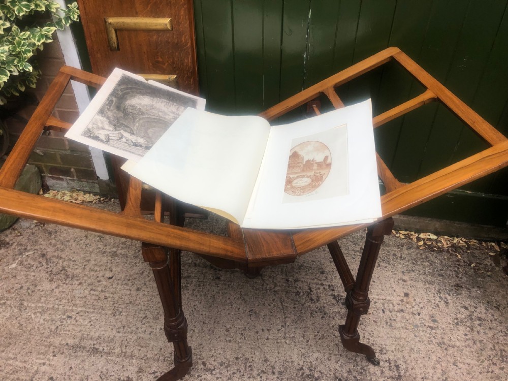 Mid C19th walnut-framed library or gallery folio-stand with an unusual folding action . View XII