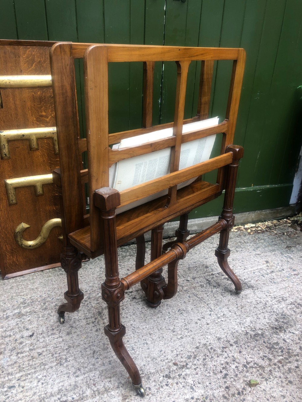 Mid C19th walnut-framed library or gallery folio-stand with an unusual folding action . View XXI