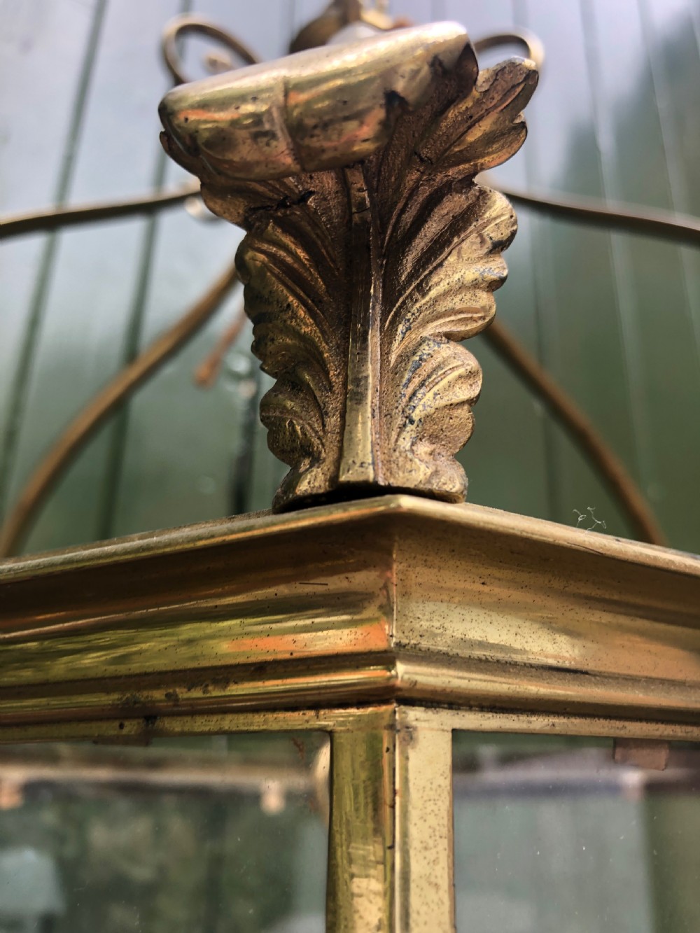 Early C20th brass-framed hexagonal glazed hall lantern of early C19th design. View XII
