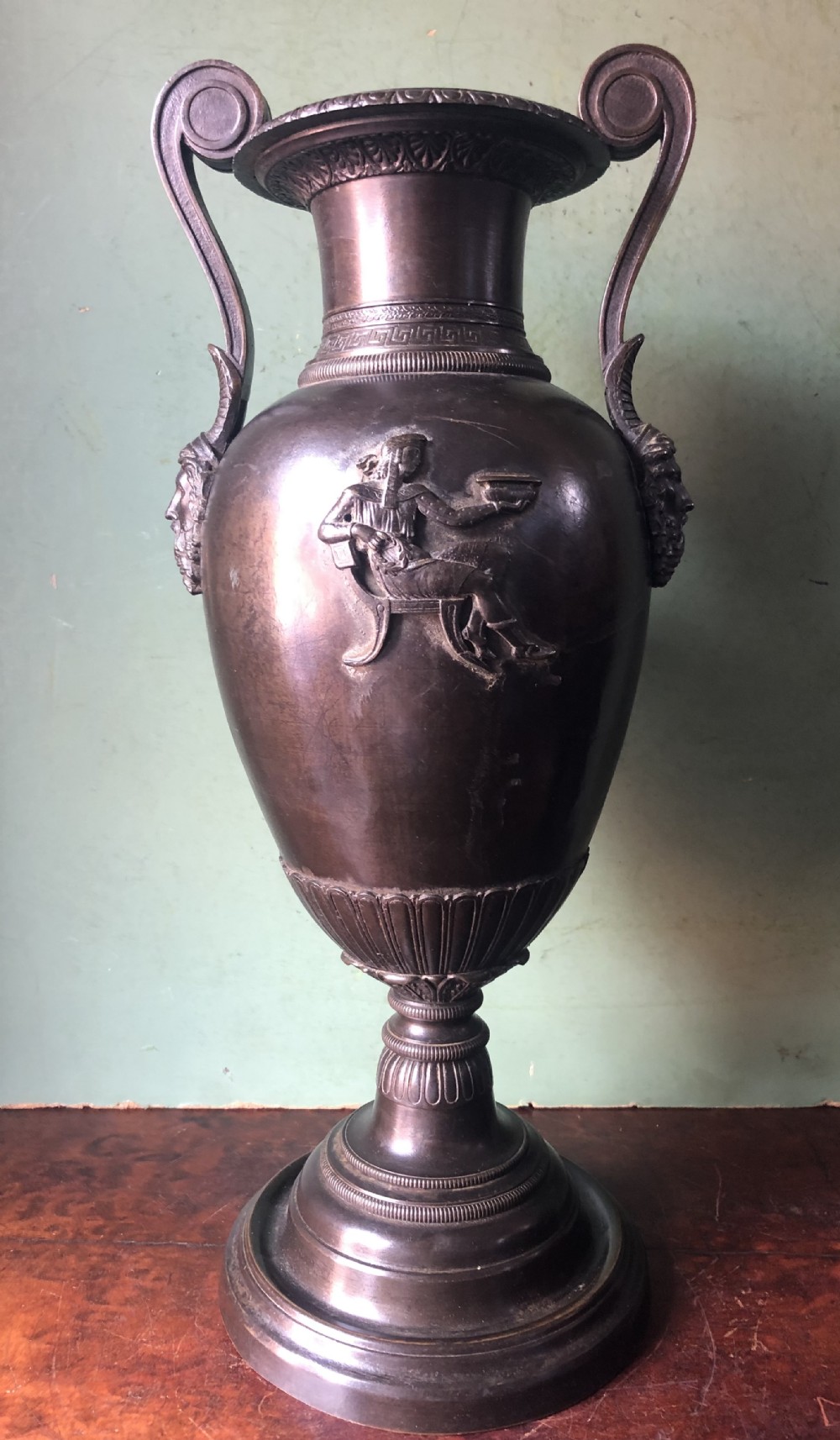 Mid C19th Greek revival design bronze vase lamp-base .