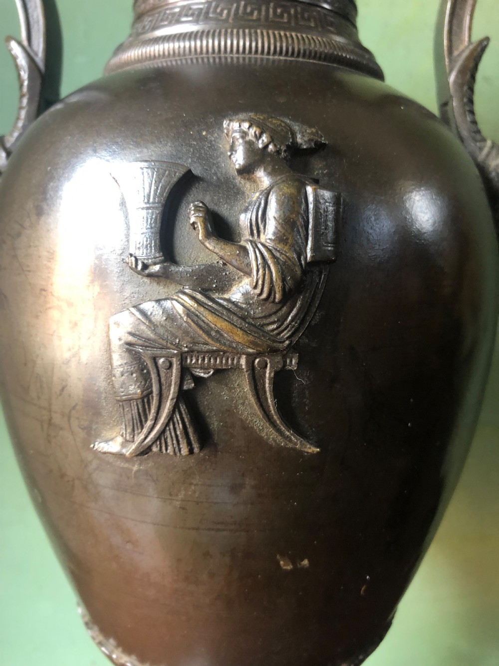 Mid C19th Greek revival design bronze vase lamp-base . View V