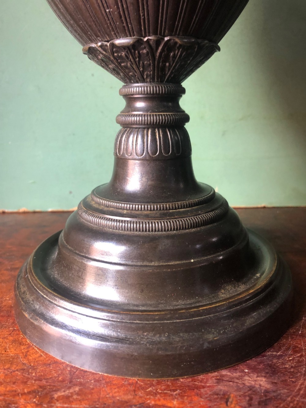 Mid C19th Greek revival design bronze vase lamp-base . View VIII