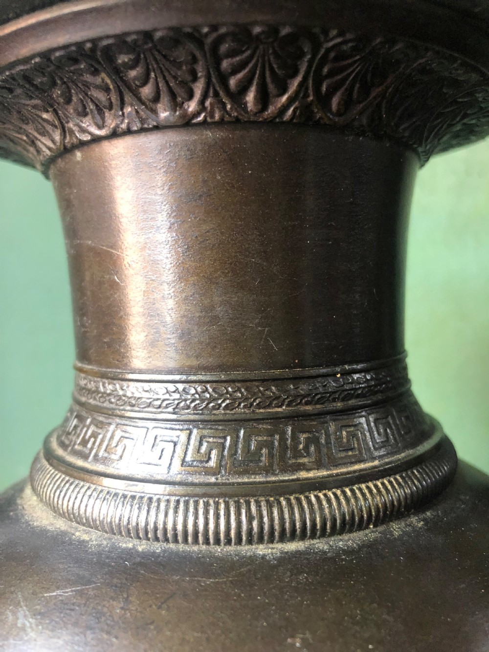 Mid C19th Greek revival design bronze vase lamp-base . View IX