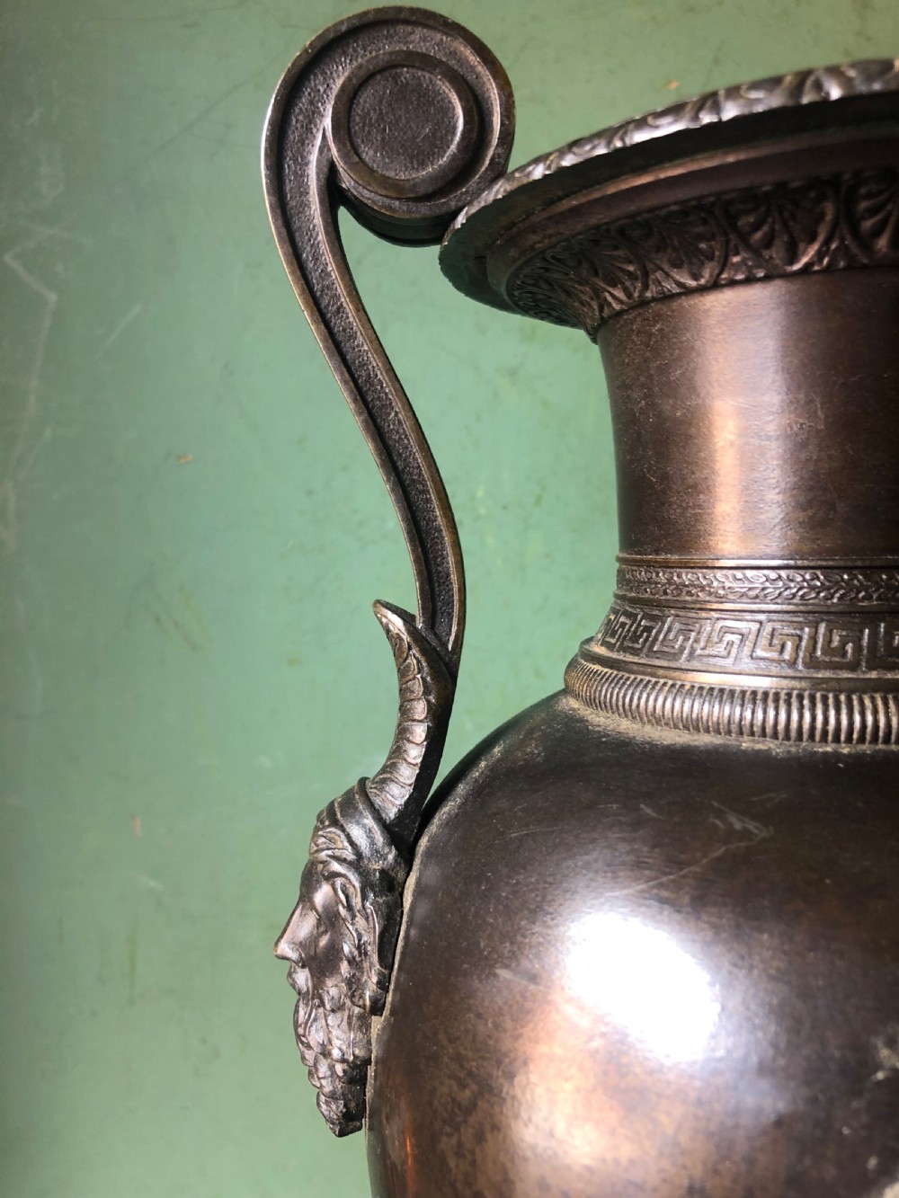 Mid C19th Greek revival design bronze vase lamp-base . View XI