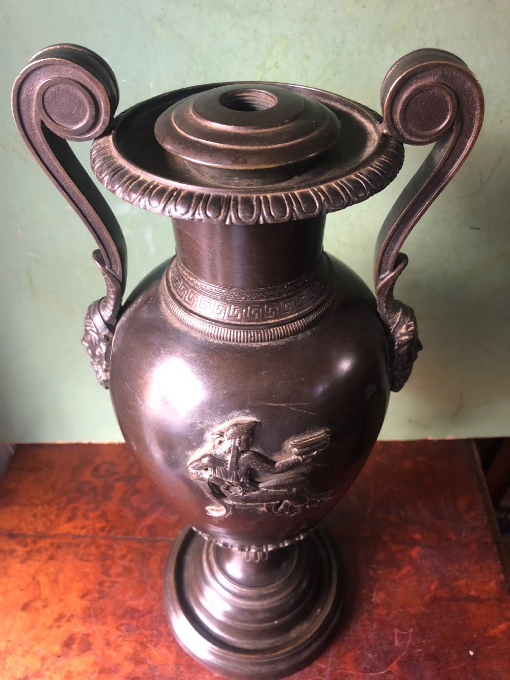 Mid C19th Greek revival design bronze vase lamp-base . View XII