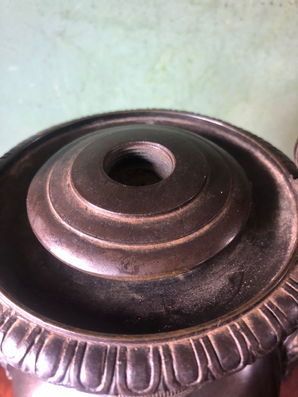 Mid C19th Greek revival design bronze vase lamp-base . View XIII