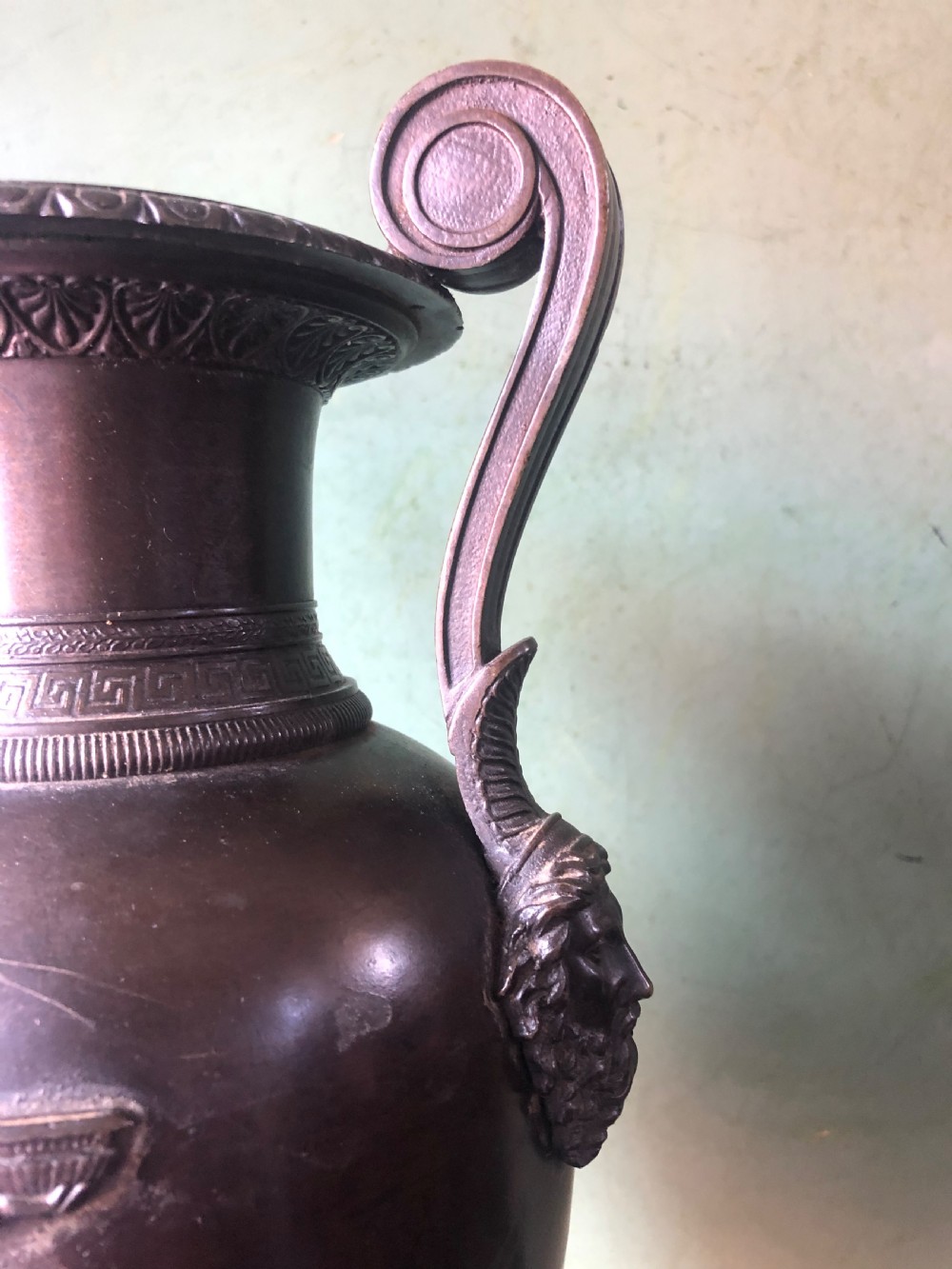 Mid C19th Greek revival design bronze vase lamp-base . View XIV