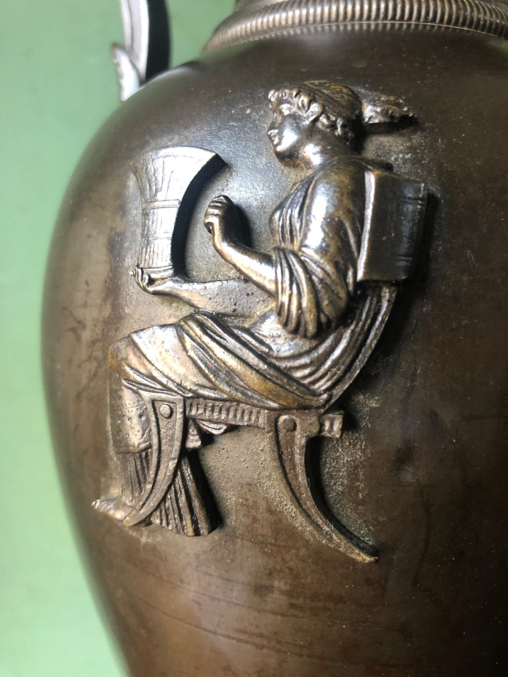 Mid C19th Greek revival design bronze vase lamp-base . View XV