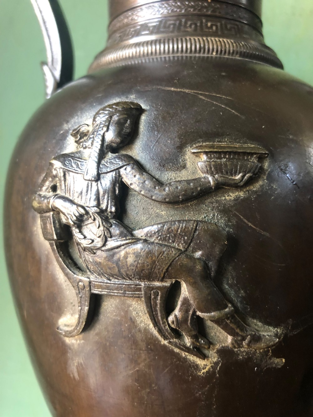 Mid C19th Greek revival design bronze vase lamp-base . View XVIII