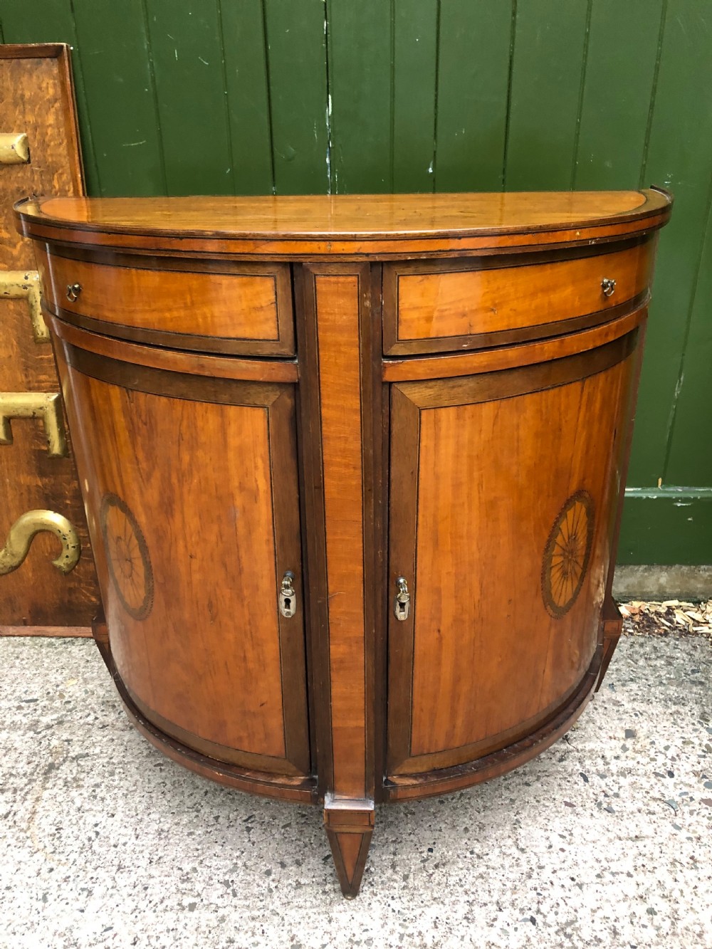 Late C18th Dutch neo-classical design satinwood demi-lune commode .