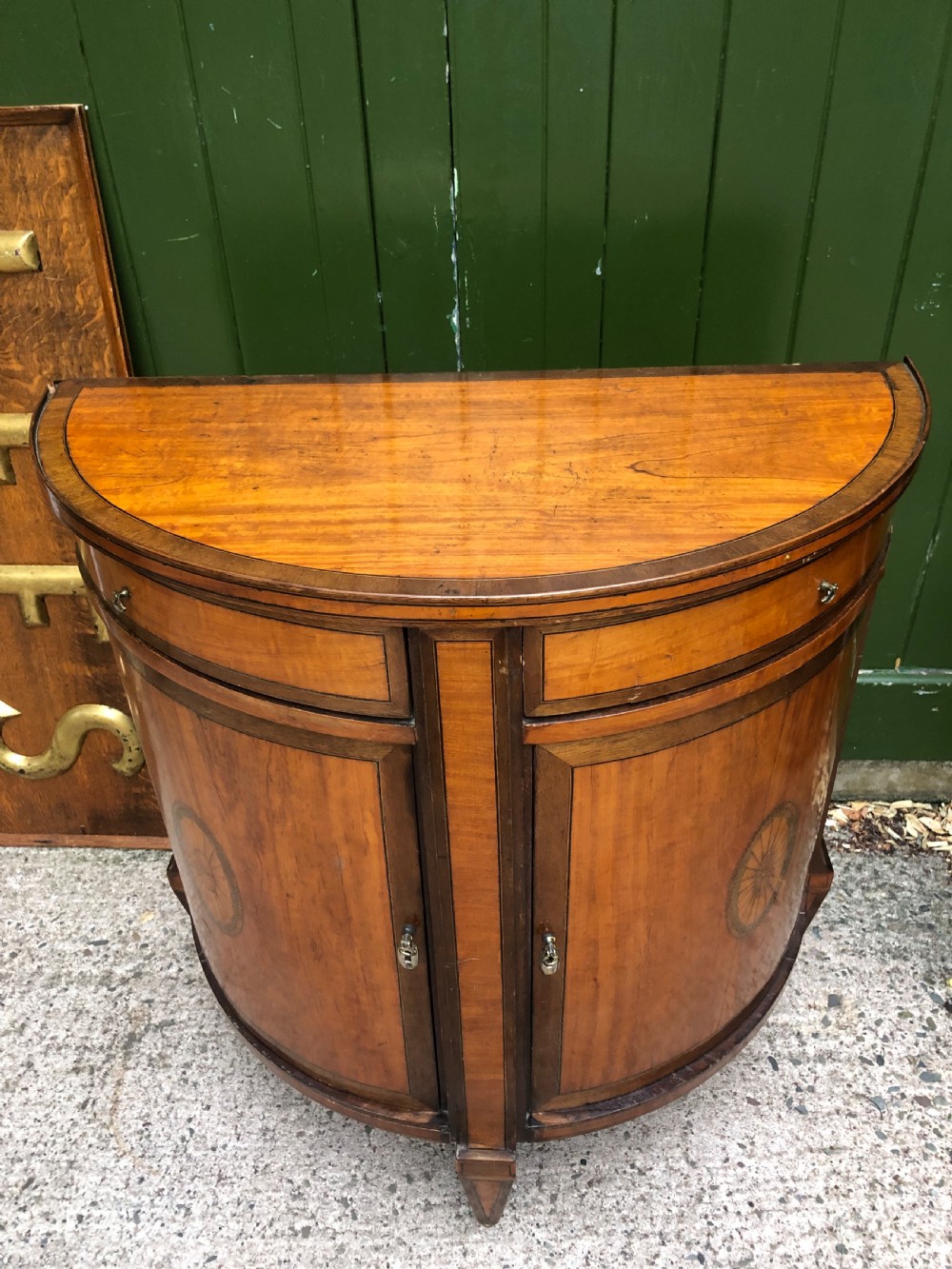 Late C18th Dutch neo-classical design satinwood demi-lune commode . View III