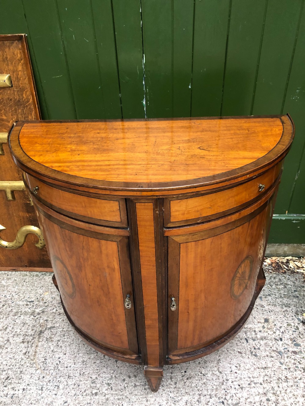 Late C18th Dutch neo-classical design satinwood demi-lune commode . View IV