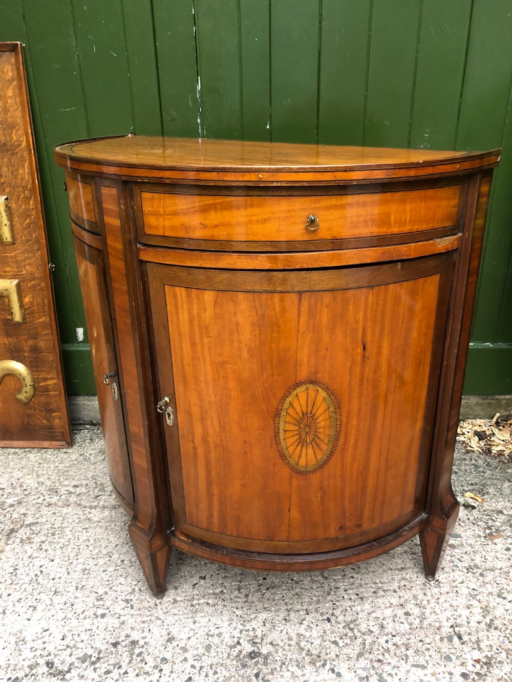 Late C18th Dutch neo-classical design satinwood demi-lune commode . View VI