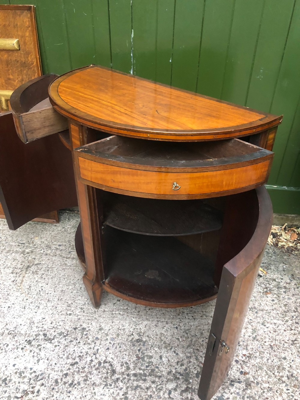 Late C18th Dutch neo-classical design satinwood demi-lune commode . View X