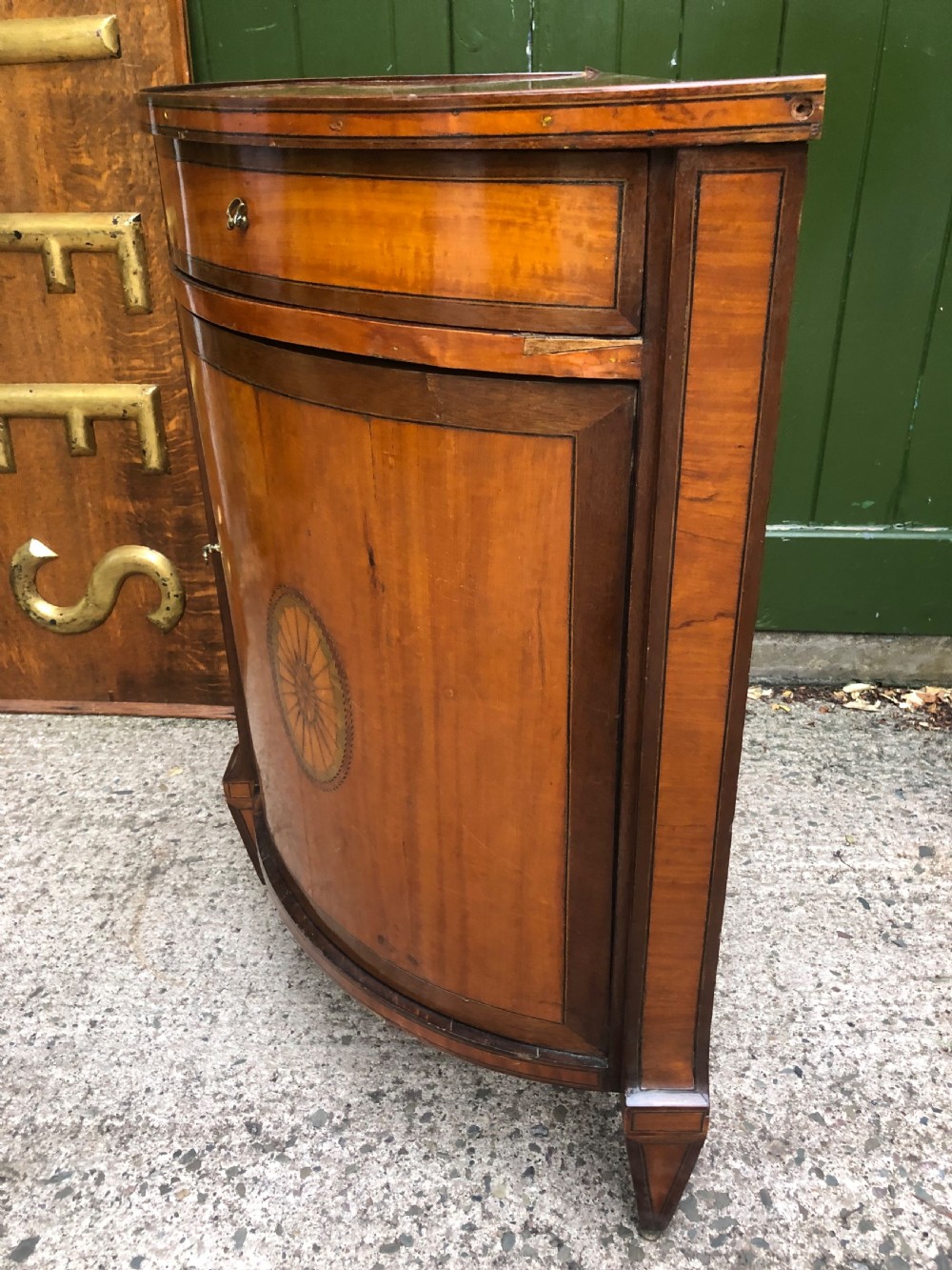 Late C18th Dutch neo-classical design satinwood demi-lune commode . View XI