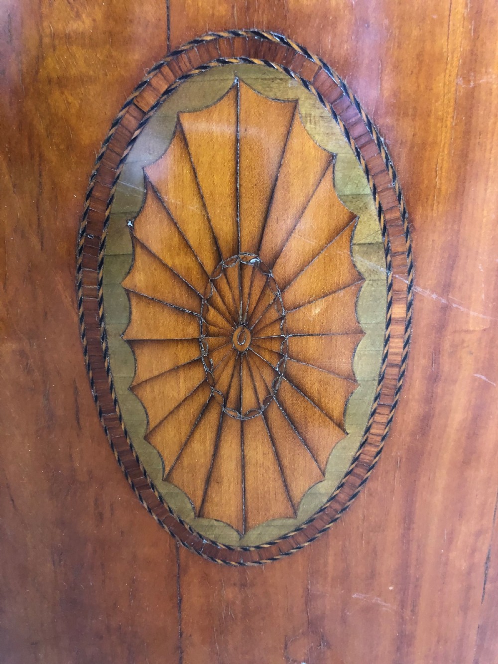 Late C18th Dutch neo-classical design satinwood demi-lune commode . View XII