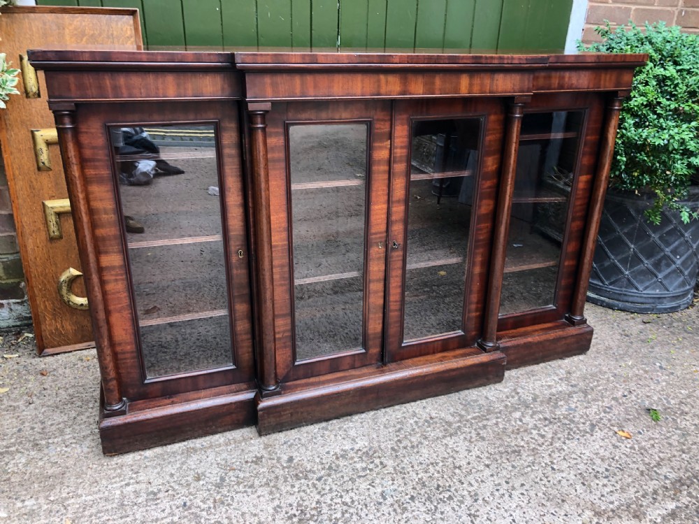 Early C19th Regency period mahogany 4-door ‘dwarf’ bookcase cabinet of breakfront outline. View III