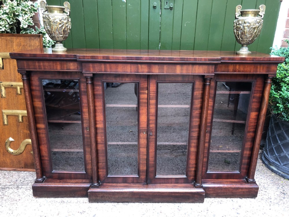 Early C19th Regency period mahogany 4-door ‘dwarf’ bookcase cabinet of breakfront outline. View XIV