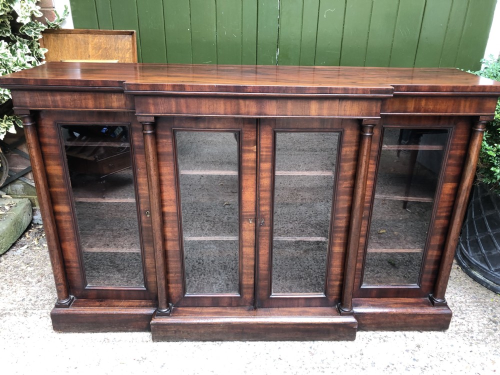 Early C19th Regency period mahogany 4-door ‘dwarf’ bookcase cabinet of breakfront outline. View XVIII