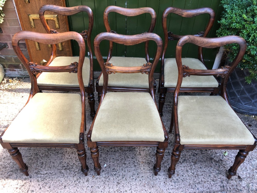 Set of 6 early C19th William IV period carved rosewood dining chairs. View IV