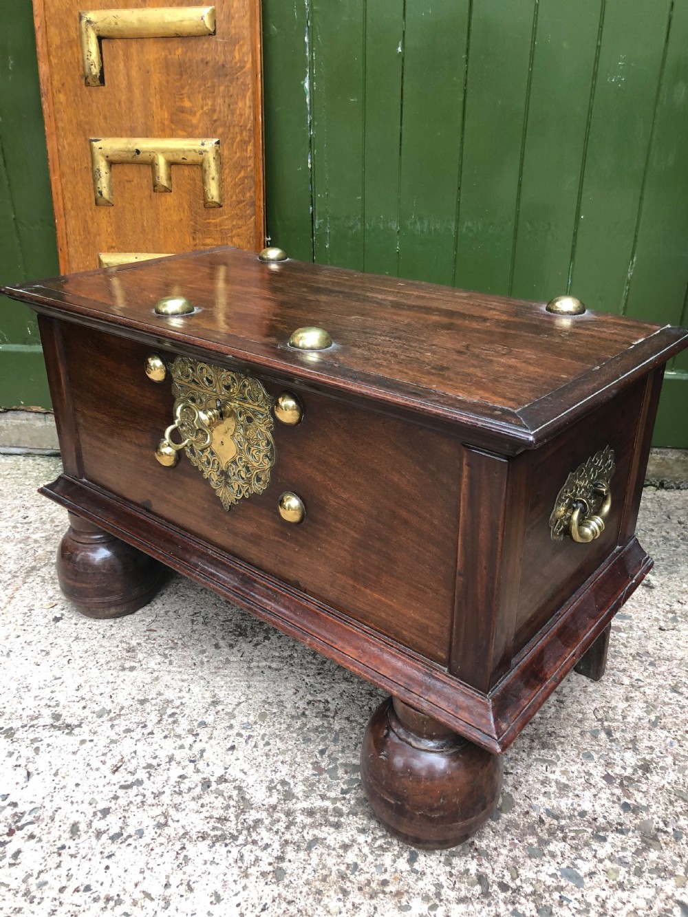 Mid C18th Dutch East Indies colonial brass-mounted padauk coffer or strong-box . View III